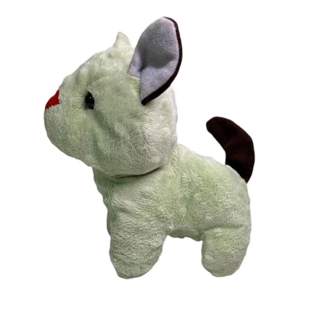 Puli Brand Plush Dog Green Brown Spotted Stuffed Animal 8” Red Nose Puppy